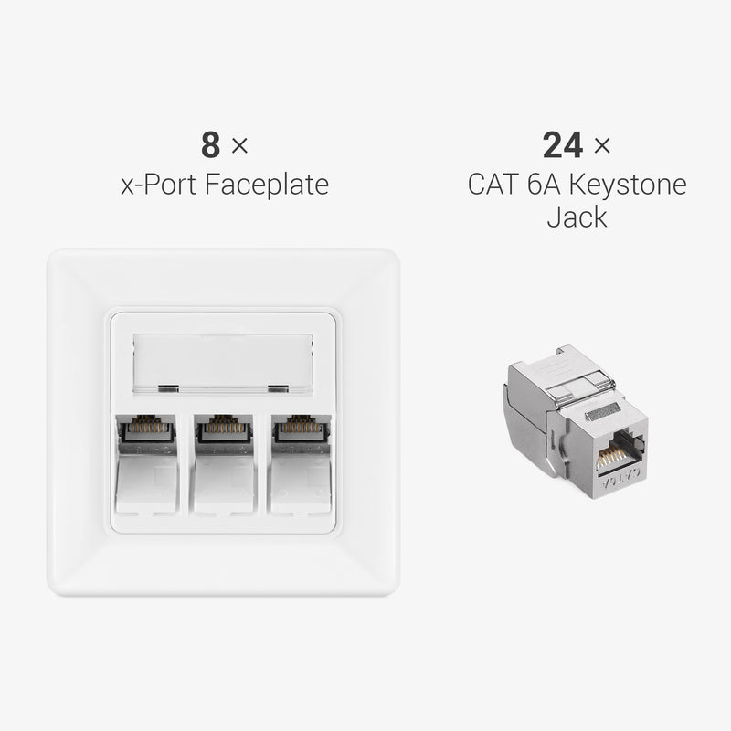 kwmobile Keystone Dose Modul Set - 2x Keystone Modul 2x Netzwerkdose 1-Port CAT 6A Kabel - 10Gibt/s geschirmt RJ45