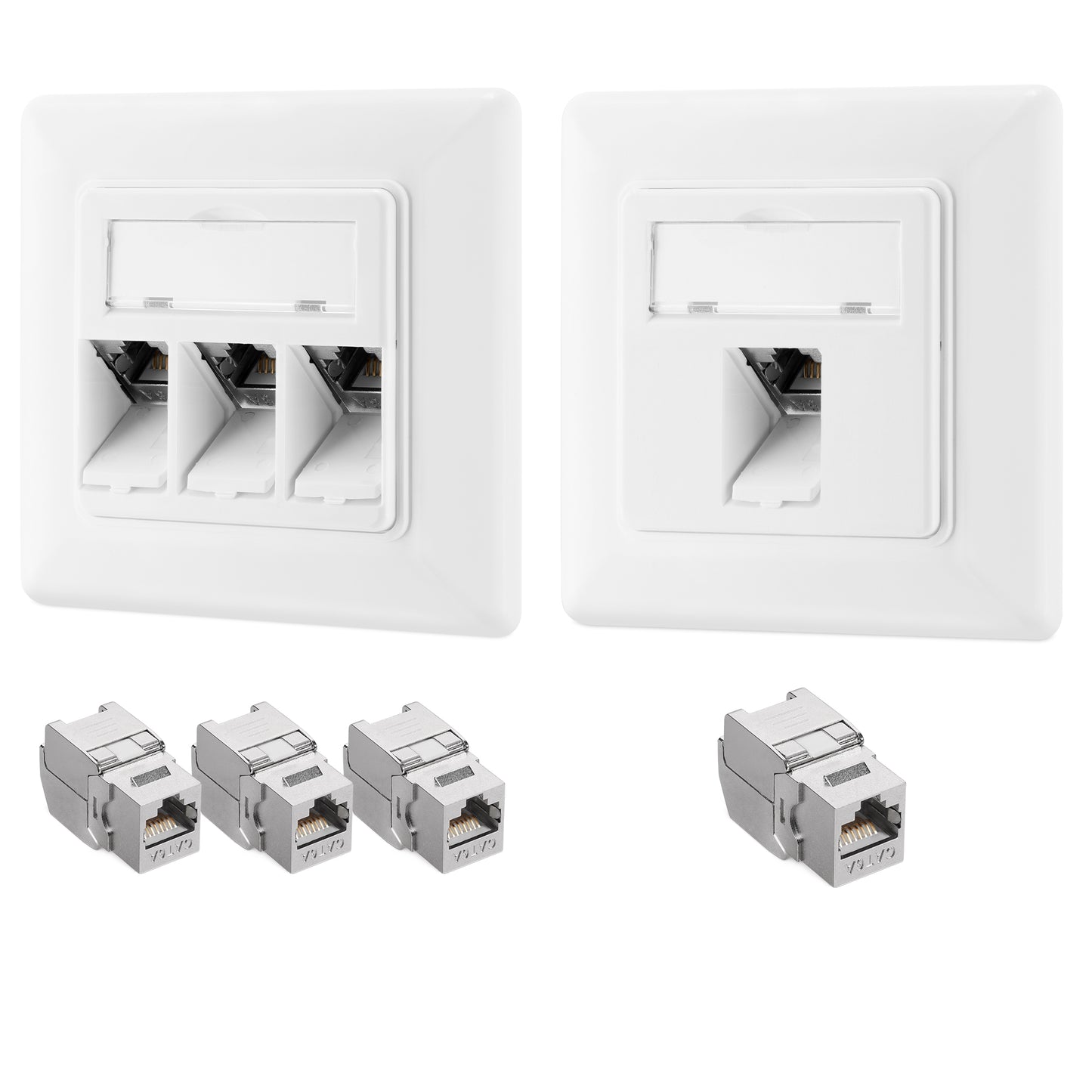 kwmobile Keystone Dose Modul Set - 2x Keystone Modul 2x Netzwerkdose 1-Port CAT 6A Kabel - 10Gibt/s geschirmt RJ45