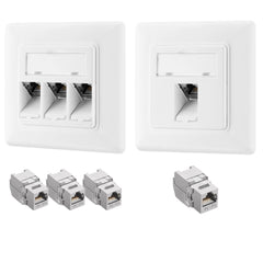 kwmobile Keystone Dose Modul Set - 2x Keystone Modul 2x Netzwerkdose 1-Port CAT 6A Kabel - 10Gibt/s geschirmt RJ45