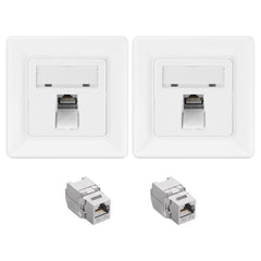 kwmobile Keystone Dose Modul Set - 2x Keystone Modul 2x Netzwerkdose 1-Port CAT 6A Kabel - 10Gibt/s geschirmt Metall Gehäuse RJ45 Schnappverschluss Silber  [dsg01]