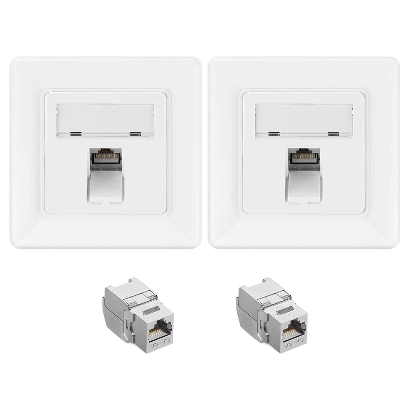 kwmobile Keystone Dose Modul Set - 2x Keystone Modul 2x Netzwerkdose 1-Port CAT 6A Kabel - 10Gibt/s geschirmt Metall Gehäuse RJ45 Schnappverschluss Silber  [dsg01]