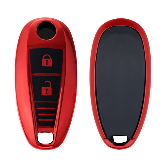 kwmobile Schlüsselhülle für Suzuki Sport 2-Tasten Autoschlüssel Keyless Go Hülle - Autoschlüssel Schlüssel Hülle aus TPU Silikon - Schlüsselschutz Gehäuse in Hochglanz Rot Hochglanz Rot  