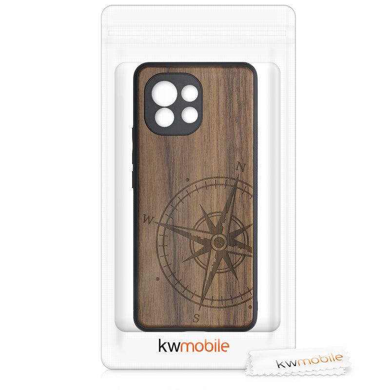 Holz Hardcase mit TPU Bumper für Xiaomi Mi 11 Kompass Vintage
