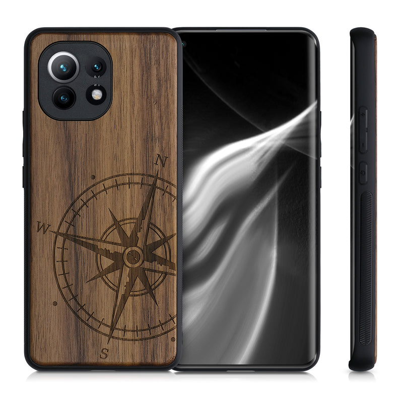 Holz Hardcase mit TPU Bumper für Xiaomi Mi 11 Kompass Vintage