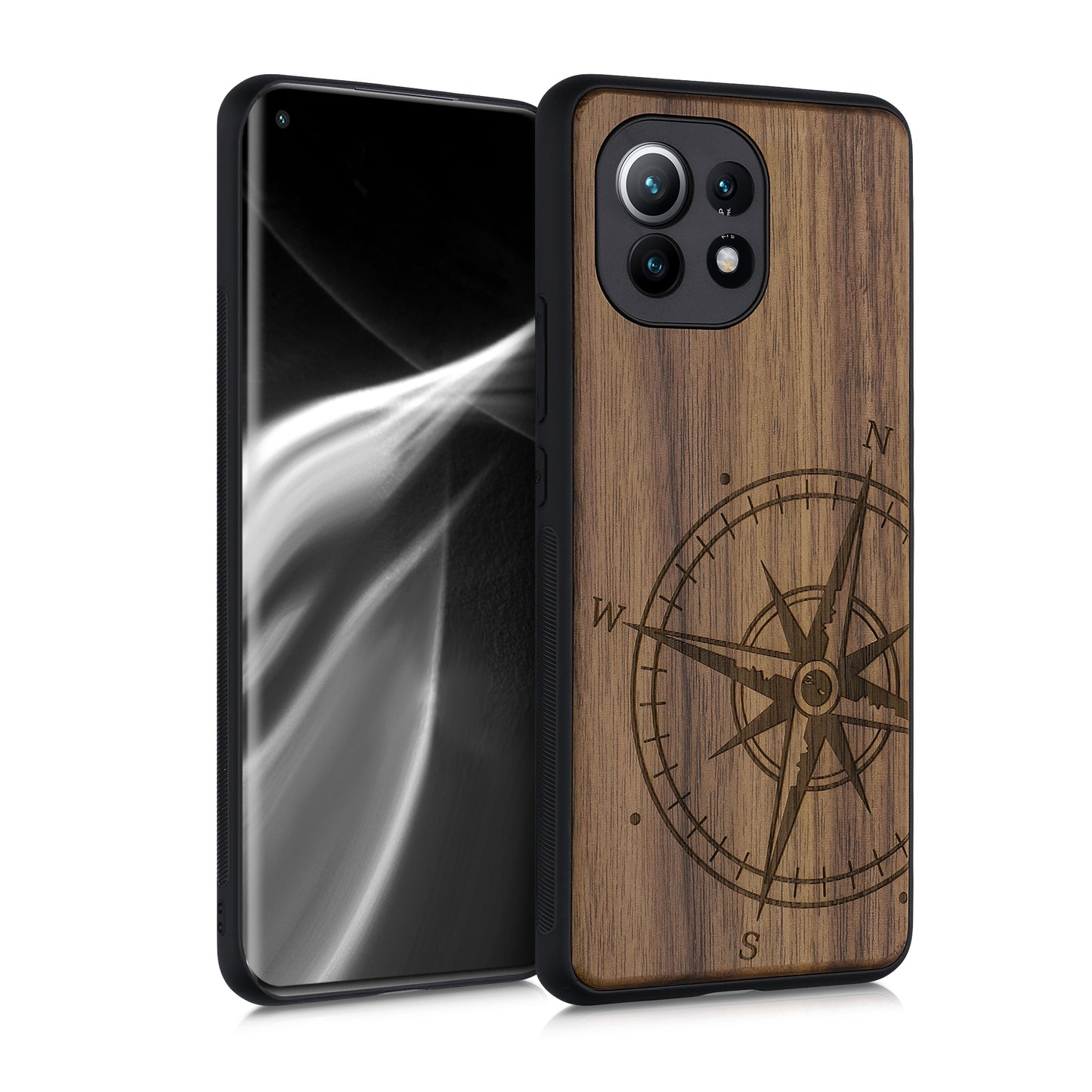 Holz Hardcase mit TPU Bumper für Xiaomi Mi 11 Kompass Vintage