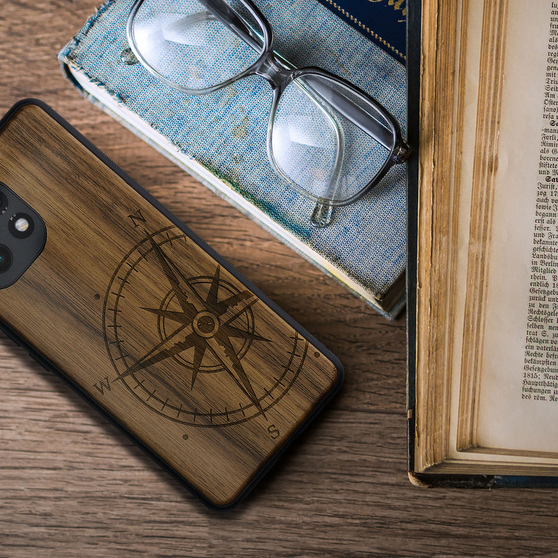 Holz Hardcase mit TPU Bumper für Xiaomi Mi 11 Kompass Vintage
