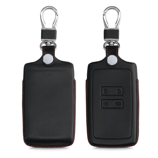 kwmobile Autoschlüssel Hülle kompatibel mit Renault 4-Tasten Smartkey Autoschlüssel (nur Keyless Go) - Leder Schutzhülle Schlüsselhülle Schwarz Rot Schwarz  [dsg01]