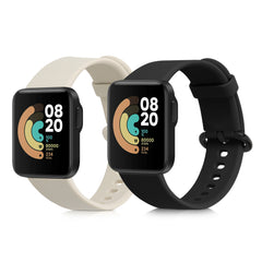 kwmobile 2x Uhrenarmband für Xiaomi Mi Watch Lite / Redmi Watch Armband - Fitnesstracker Band Set aus TPU Silikon - Ersatzarmband Smartwatch - Schwarz Beige Schwarz  [dsg04]