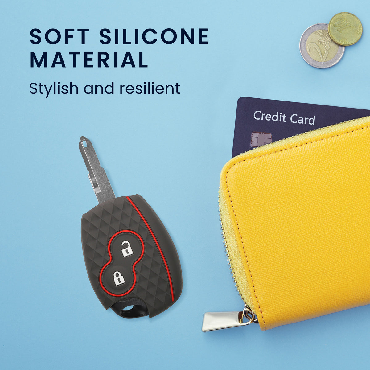 Renault Dacia 2-Tasten Autoschlüssel Silikon Schlüsselhülle Rautenmuster Schwarz Rot
