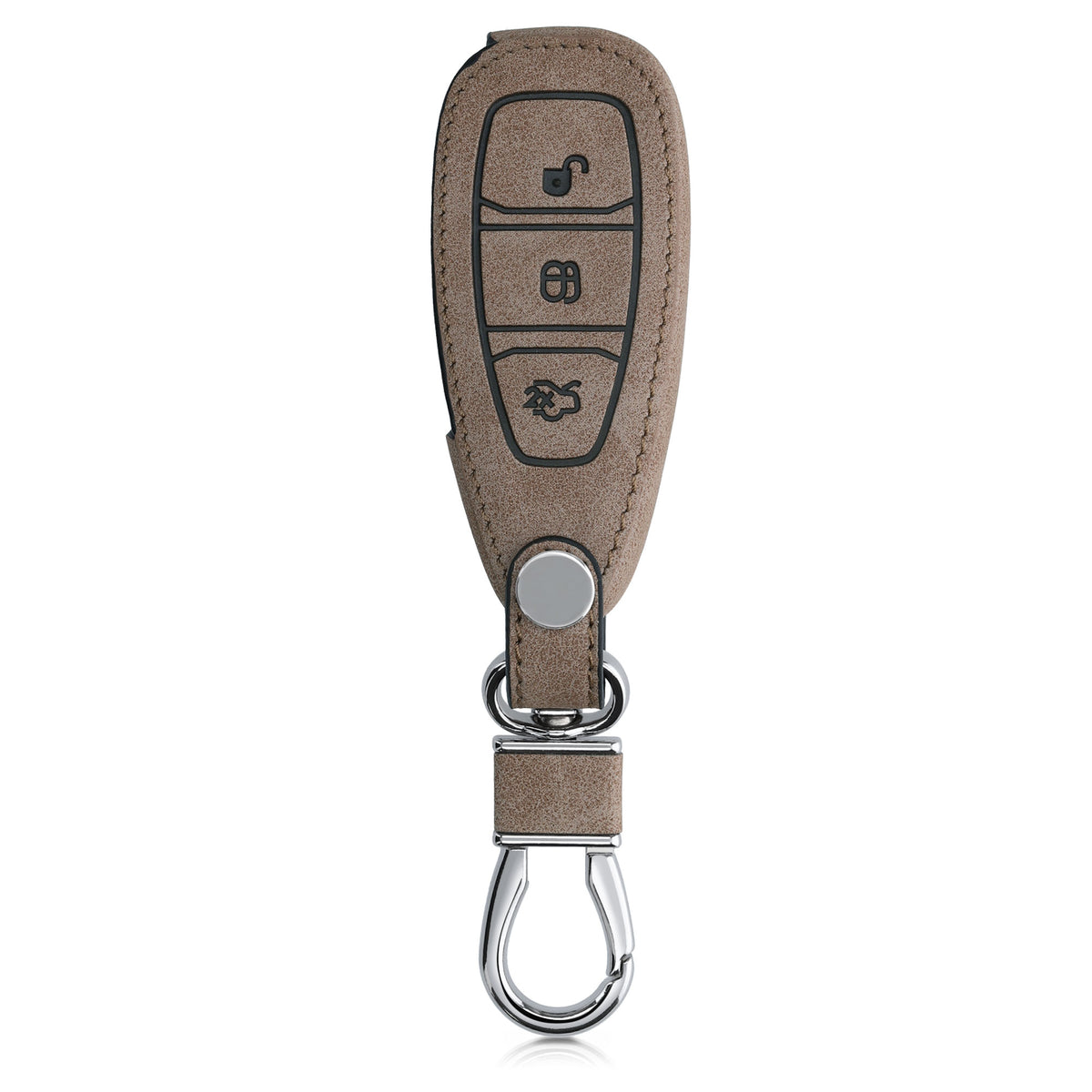 Ford 3-Tasten Autoschlüssel Keyless Go Kunstleder Schlüsselhülle Kompass Wildleder Beige
