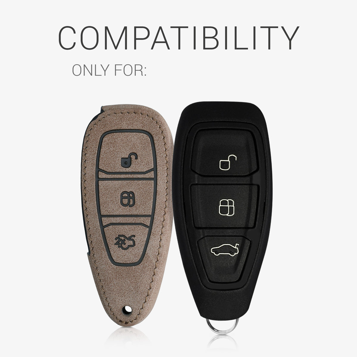 Ford 3-Tasten Autoschlüssel Keyless Go Kunstleder Schlüsselhülle Kompass Wildleder Beige