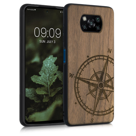 kwmobile Handyhülle für Xiaomi Poco X3 NFC / Poco X3 Pro Hülle Holz - Case mit TPU Bumper - Stoßfestes Hardcase - Schutzhülle Cover in Dunkelbraun Dunkelbraun  [dsg01]