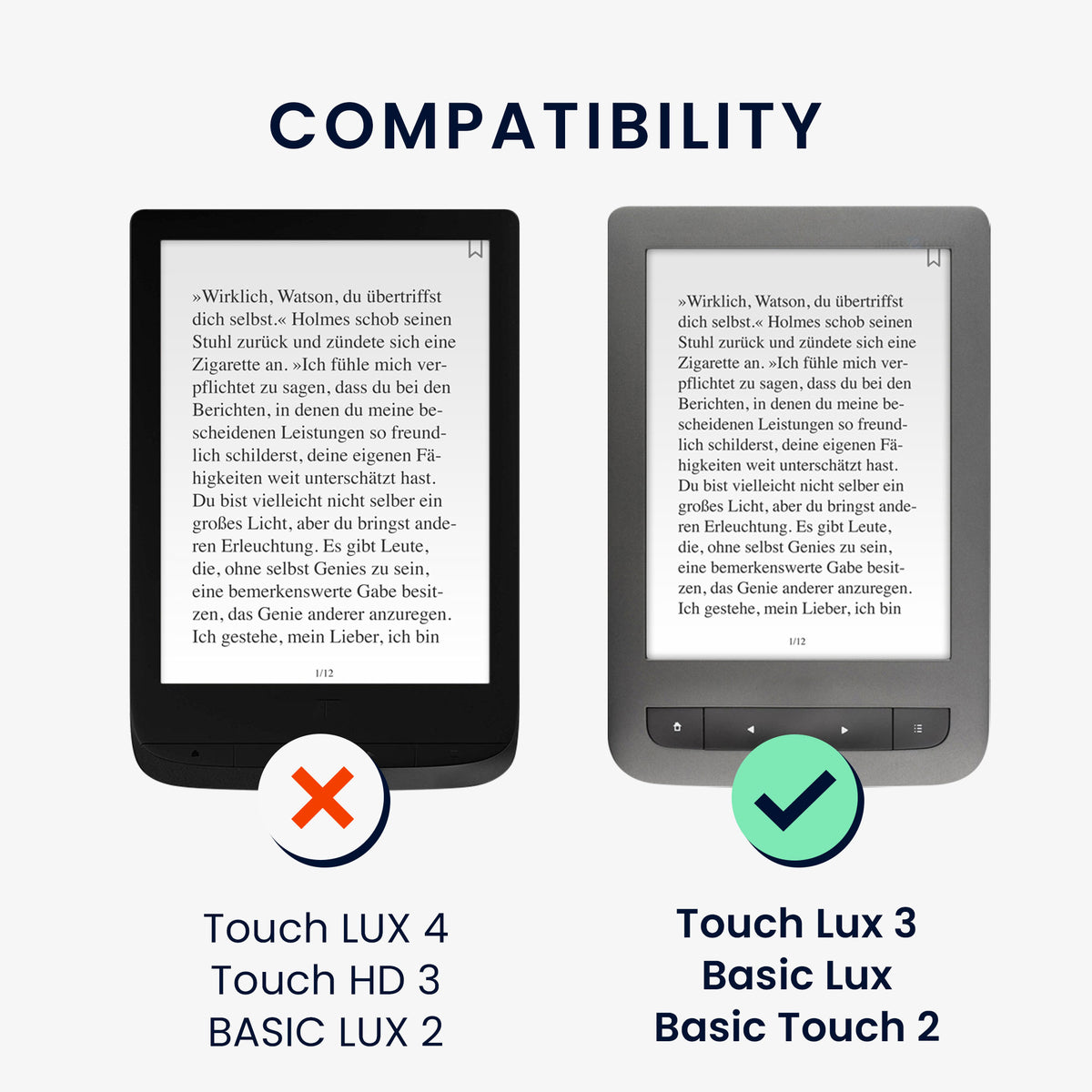 eReader Hülle für Pocketbook Touch Lux 3/Basic Lux/Basic Touch 2 mit Auto-Sleep