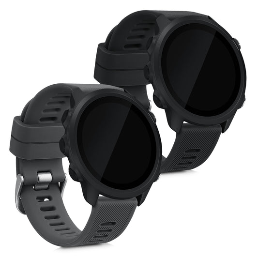 kwmobile 2x Uhrenarmband für Garmin Forerunner 55 / Forerunner 165 / 245 / 645 / 570 42mm Armband - Fitnesstracker Band Set aus TPU Silikon - Ersatzarmband Smartwatch - Schwarz Grau Schwarz  [dsg01]