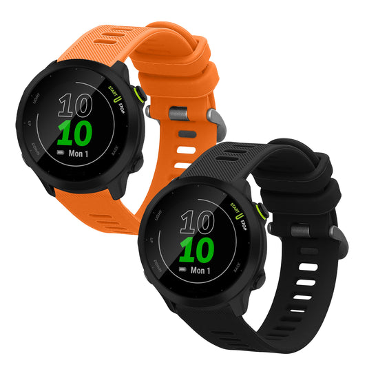 kwmobile 2x Uhrenarmband für Garmin Forerunner 55 / Forerunner 165 / 245 / 645 / 570 42mm Armband - Fitnesstracker Band Set aus TPU Silikon - Ersatzarmband Smartwatch - Schwarz Orange Schwarz  [dsg02]
