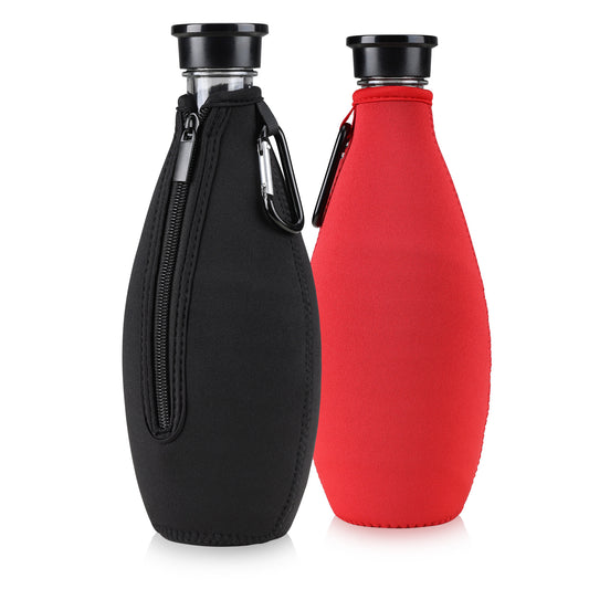 kwmobile 2x Schutzhülle kompatibel mit SodaStream Glasflasche - Neopren Hülle - Flaschen Kühler für Wasser Karaffe in Schwarz Rot Schwarz  [dsg01]