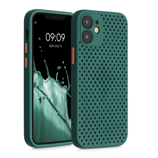 kwmobile Hülle kompatibel mit Apple iPhone 12 mini - Handyhülle Silikon Case - Soft Cover mit Wärmeableitung in Dunkelgrün Dunkelgrün  
