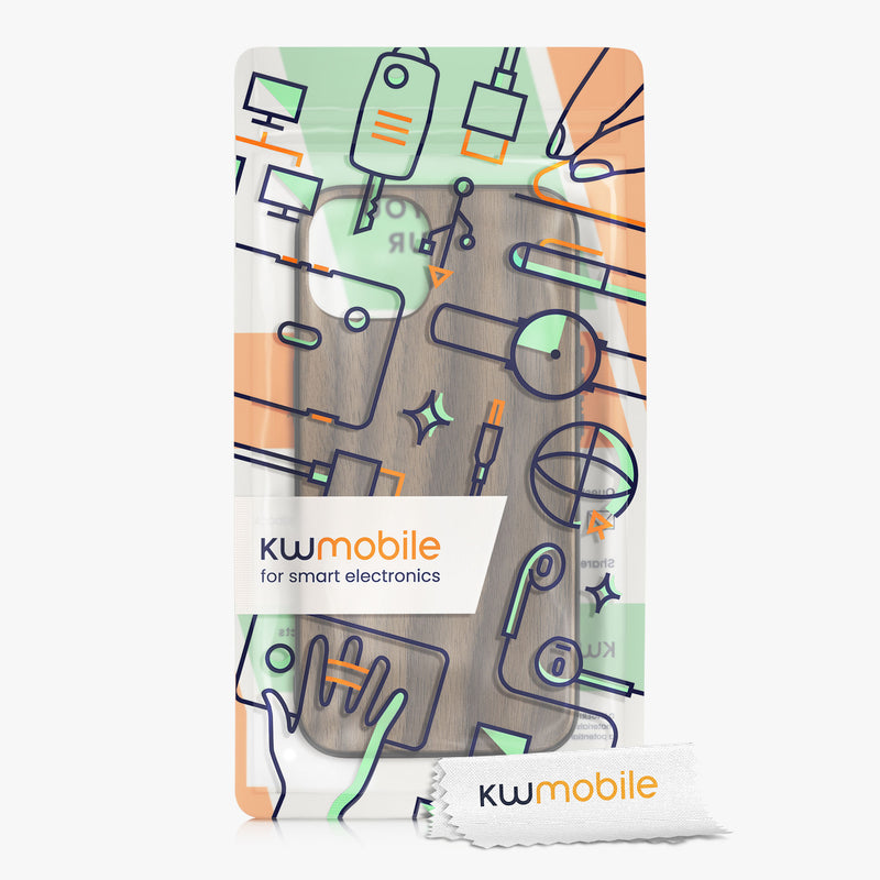 iPhone 13 stoßfestes Hardcase mit TPU Bumper Holz Nussbaum