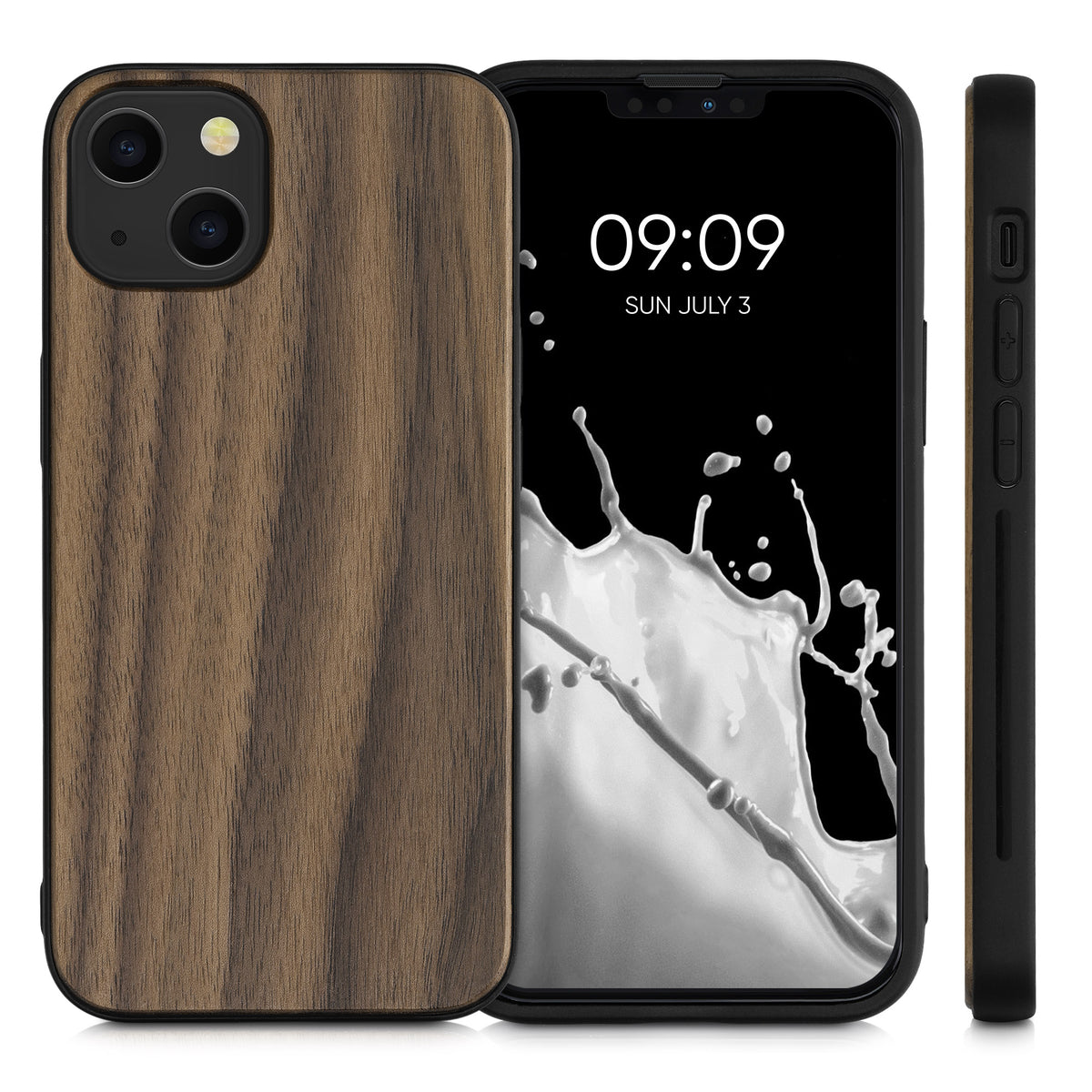 iPhone 13 stoßfestes Hardcase mit TPU Bumper Holz Nussbaum