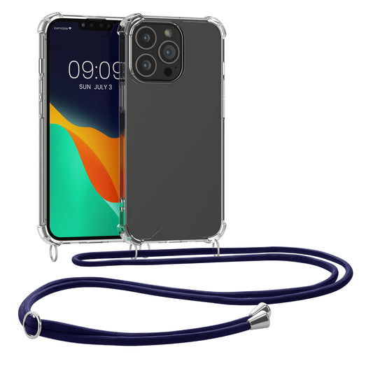 kwmobile Necklace Case kompatibel mit Apple iPhone 13 Pro Hülle - Silikon Cover mit Handykette - Band Handyhülle Blau Transparent Blau  
