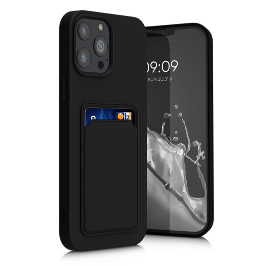 kwmobile Handyhülle für Apple iPhone 13 Pro Max Hülle mit Kartenfach - TPU Case - Kabelloses Laden - Schutzhülle Cover in Schwarz Schwarz  
