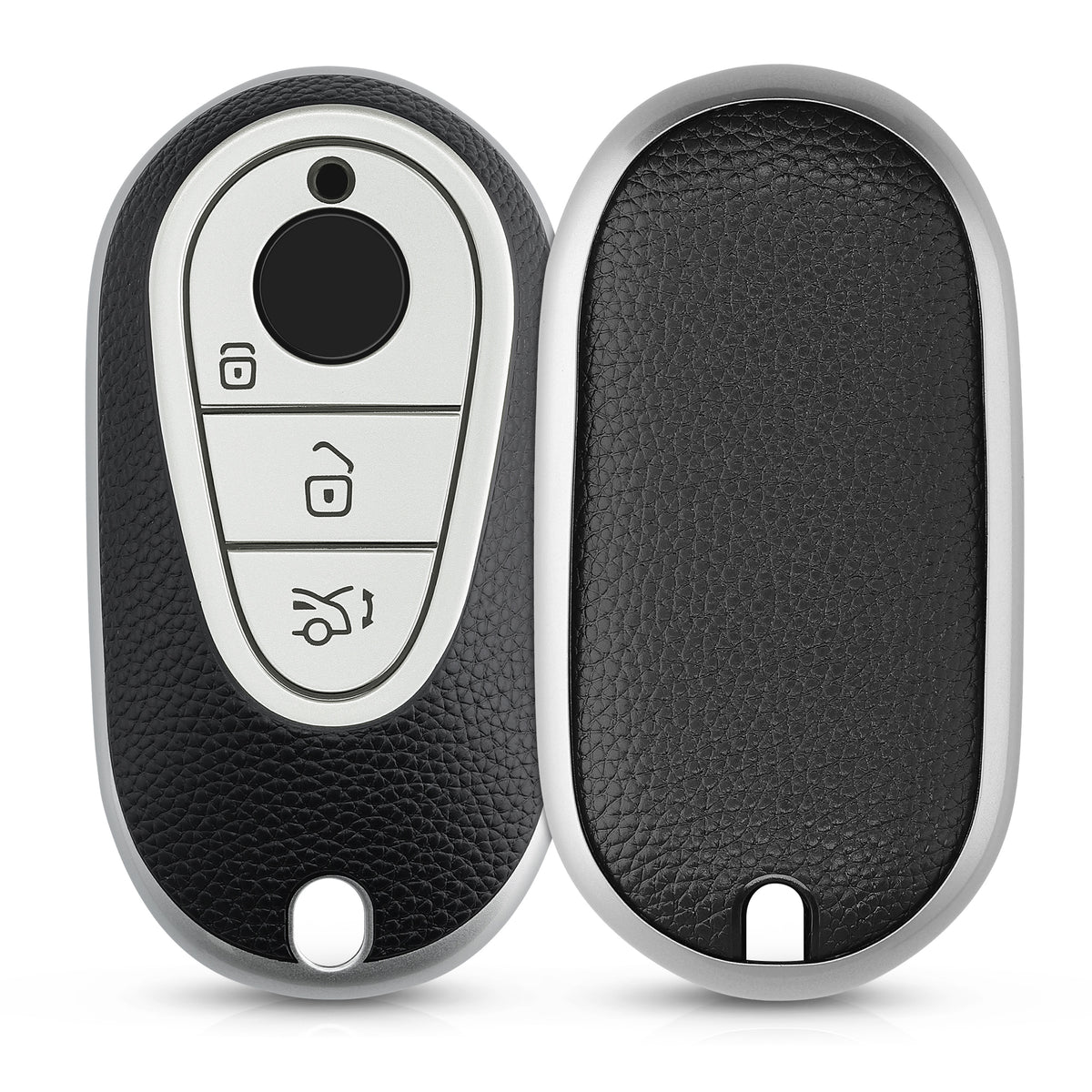 Mercedes Benz 3-Tasten Smart Autoschlüssel TPU Schlüsselhülle Lederoptik Schwarz Silber