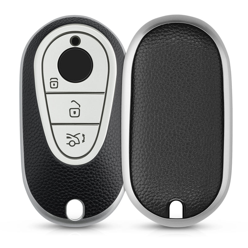 Mercedes Benz 3-Tasten Smart Autoschlüssel TPU Schlüsselhülle Lederoptik Schwarz Silber