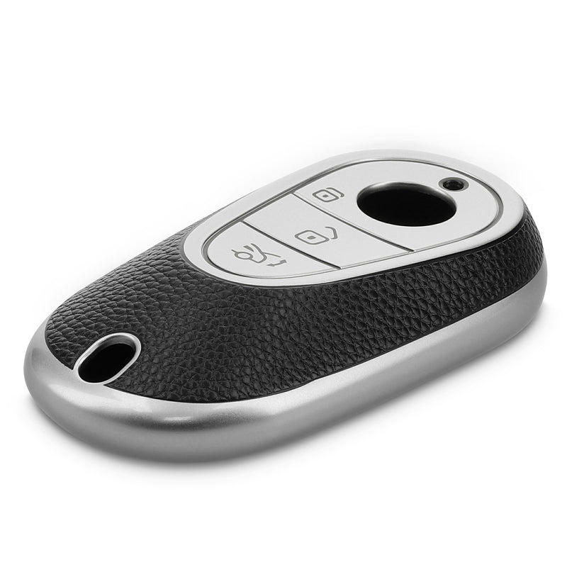 Mercedes Benz 3-Tasten Smart Autoschlüssel TPU Schlüsselhülle Lederoptik Schwarz Silber