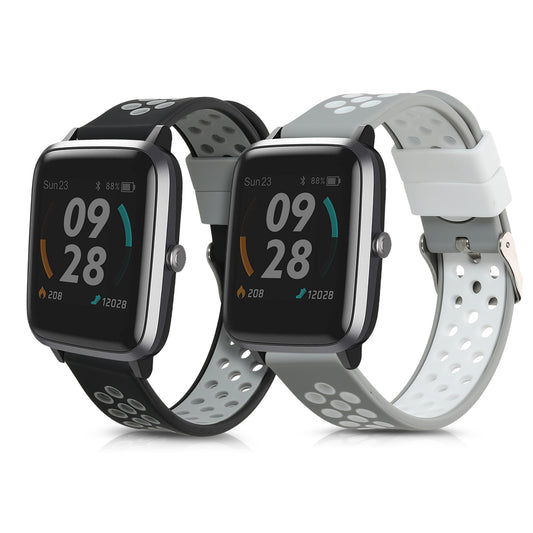 kwmobile 2x Uhrenarmband für Willful Fitnesstracker / Smartwatch Armband - Fitnesstracker Band Set aus TPU Silikon - Ersatzarmband Smartwatch - Schwarz Grau Grau Weiß Schwarz  [dsg02]