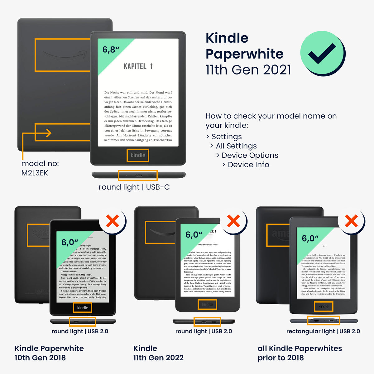 Kindle Paperwhite 11. Generation 2021 Kunstleder Klapphülle