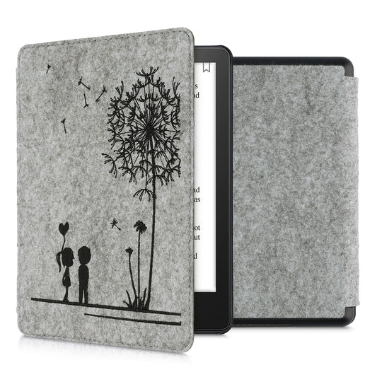 kwmobile Hülle kompatibel mit Amazon Kindle Paperwhite 11. Generation 2021 - Filz Stoff eReader Schutzhülle Cover Case - Pusteblume Love Schwarz Hellgrau Schwarz  [dsg01]