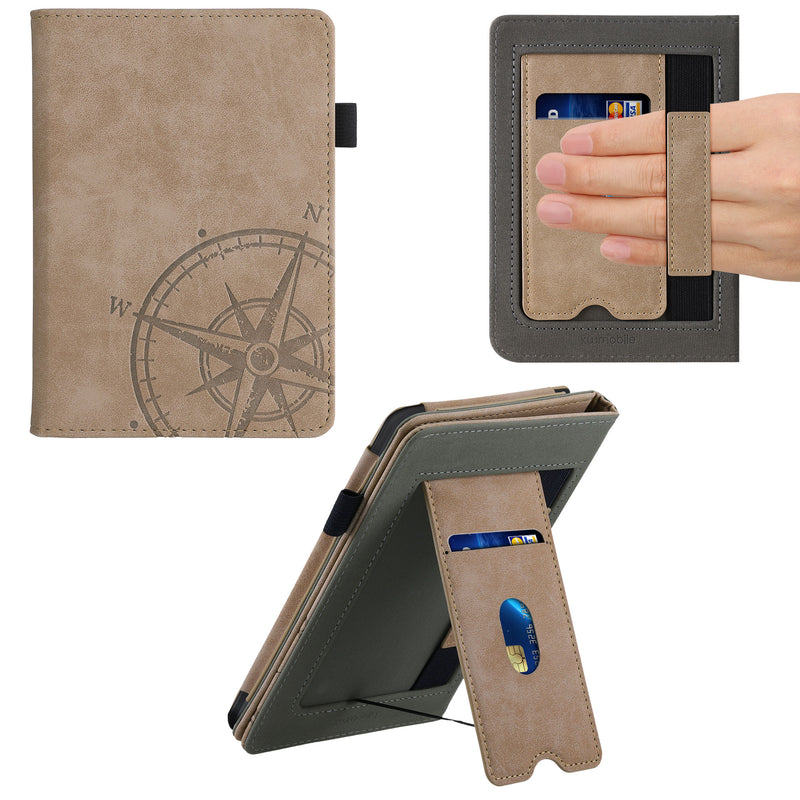 Flip Case für Amazon Kindle Paperwhite (Modelle bis 2017) mit Handschlaufe Kompass Taupe