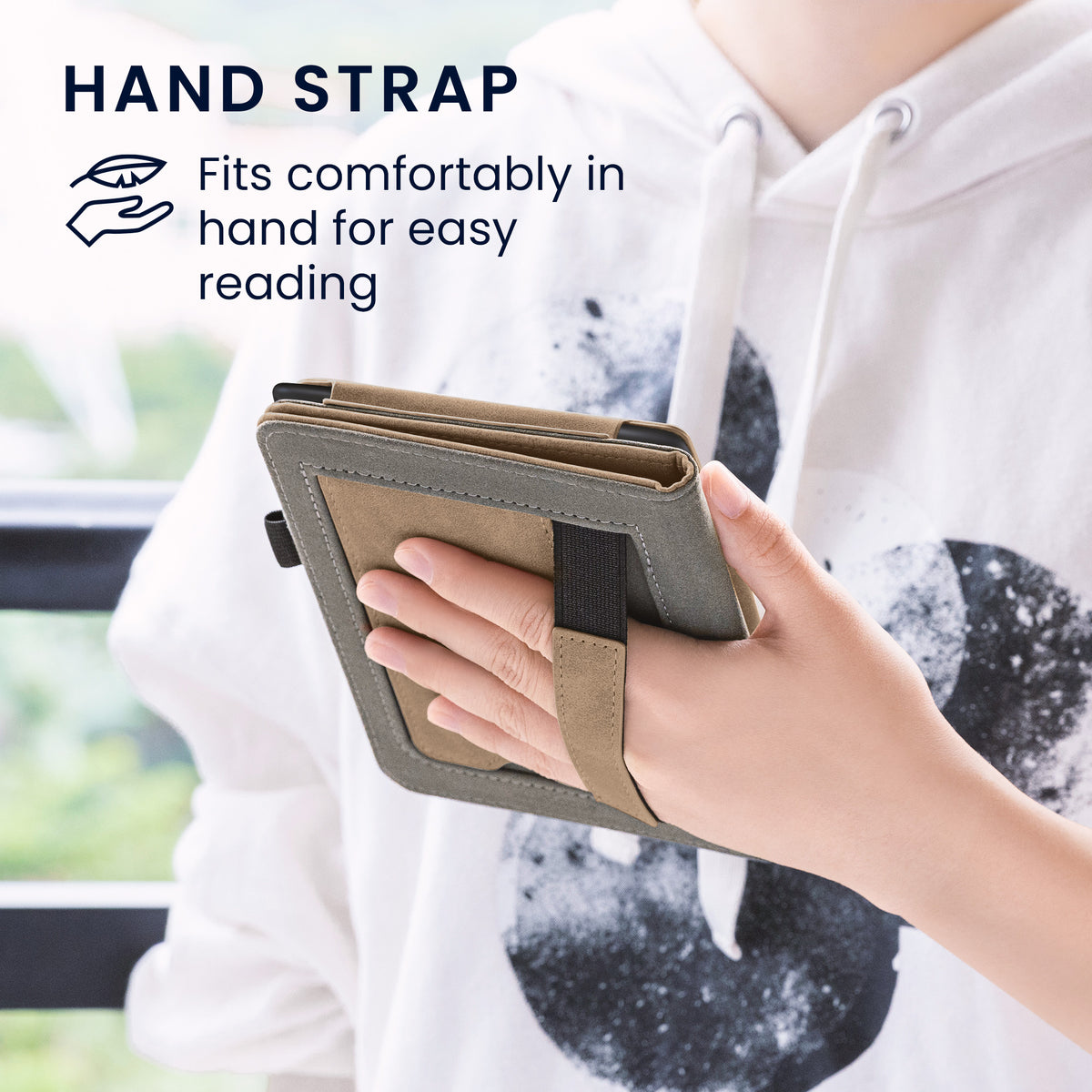 Flip Case für Amazon Kindle Paperwhite (Modelle bis 2017) mit Handschlaufe Kompass Taupe