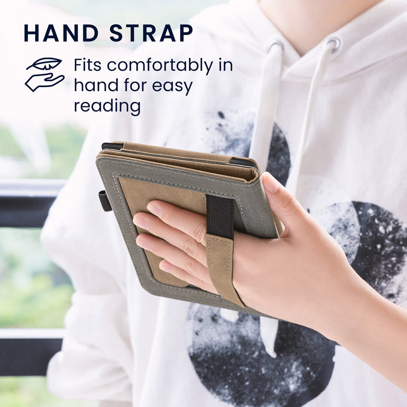 Flip Case für Amazon Kindle Paperwhite (Modelle bis 2017) mit Handschlaufe Kompass Taupe