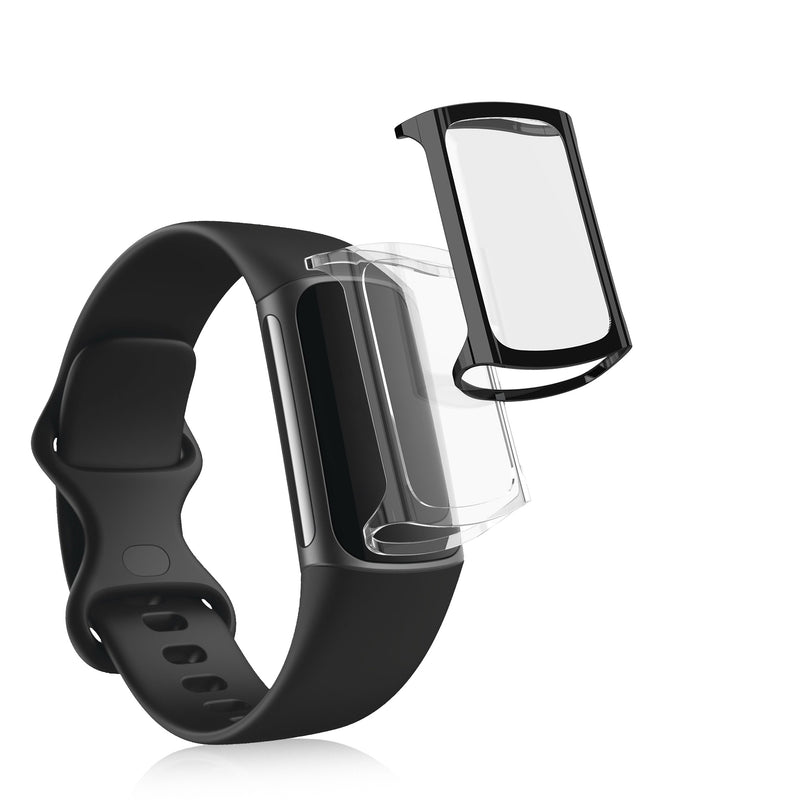 kwmobile 2x Silikon Hülle für Fitbit Charge 6 / Charge 5 Schutzhülle - Fullbody Display Cover Set aus Silikon - Transparent Schwarz Transparent  [dsg01]