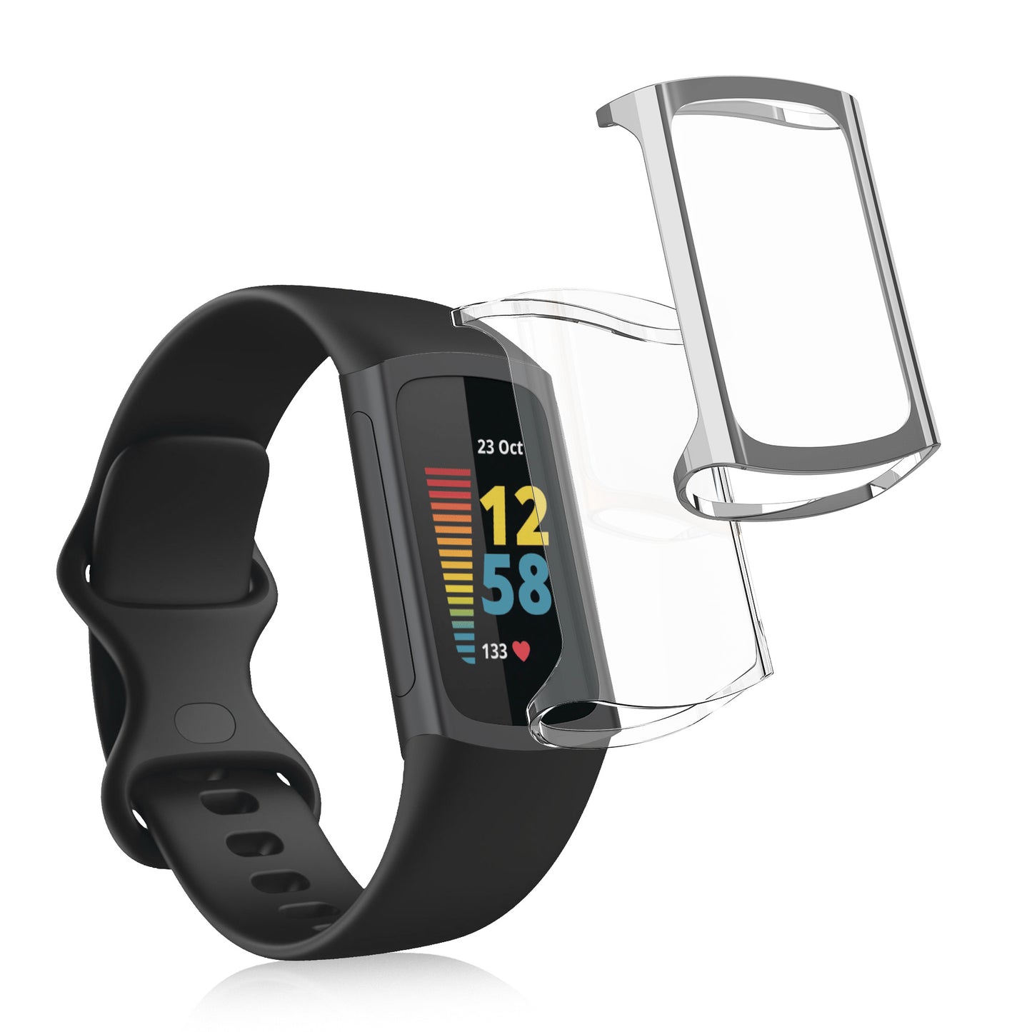 kwmobile 2x Silikon Hülle für Fitbit Charge 6 / Charge 5 Schutzhülle - Fullbody Display Cover Set aus Silikon - Transparent Silber Transparent  [dsg04]