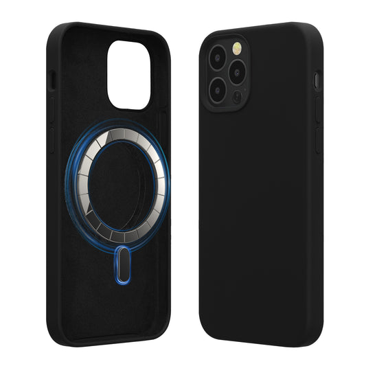 kwmobile Hülle kompatibel mit Apple iPhone 12 / iPhone 12 Pro Hülle - magnetisches Silikon Case kompatibel mit MagSafe - Cover gummiert Schwarz Schwarz  