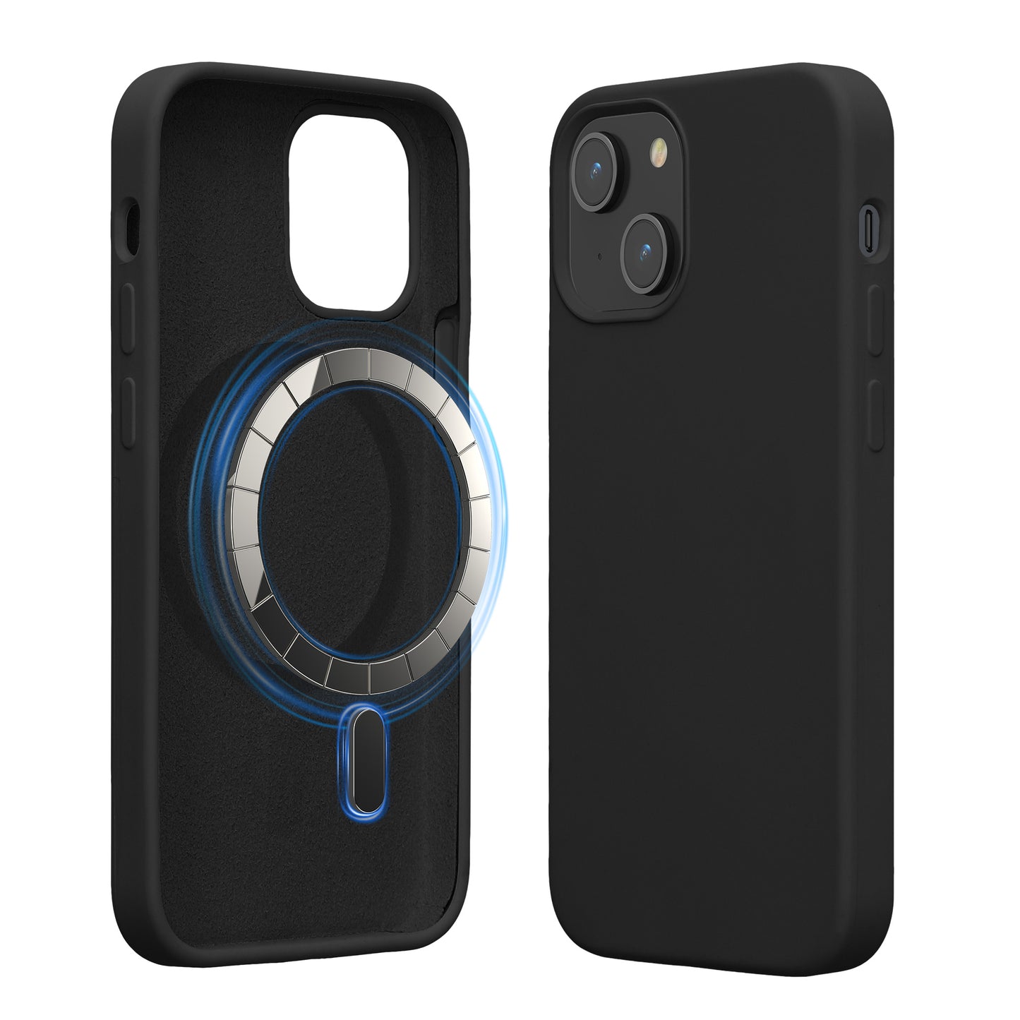 kwmobile Hülle kompatibel mit Apple iPhone 13 mini Hülle - magnetisches Silikon Case kompatibel mit MagSafe - Cover gummiert Schwarz Schwarz  
