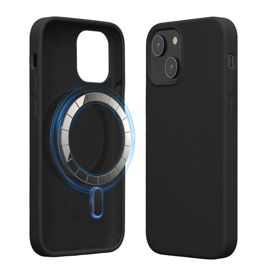 kwmobile Hülle kompatibel mit Apple iPhone 13 mini Hülle - magnetisches Silikon Case kompatibel mit MagSafe - Cover gummiert Schwarz Schwarz  