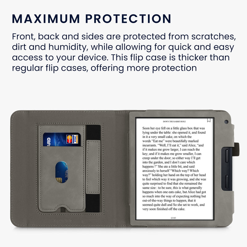 Kobo Libra 2 mit Handschlaufe Flip Case Kunstleder Grau