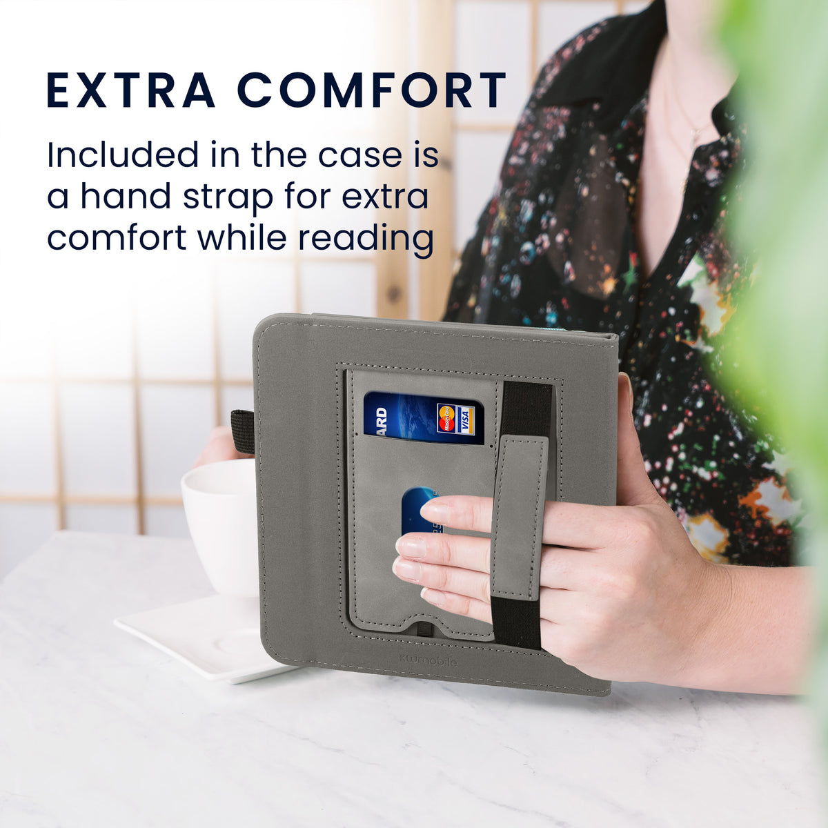 Kobo Libra 2 mit Handschlaufe Flip Case Kunstleder Grau