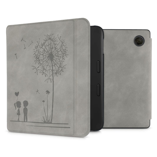 kwmobile Schutzhülle für Tolino Vision 6 Hülle - eReader Case aus Kunstleder mit Auto Sleep Funktion - Pusteblume Love mit Grau Grau  [dsg01]