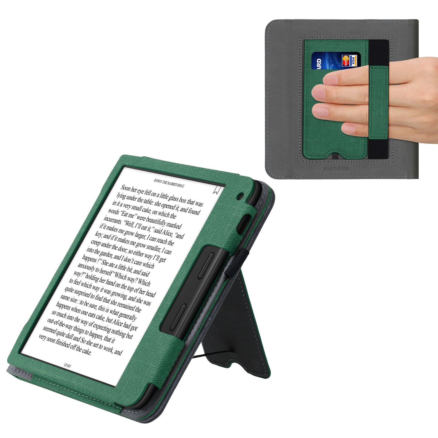 kwmobile Hülle kompatibel mit Tolino Vision 6 Hülle - Flip Case mit Handschlaufe - Kunstleder Cover - Dunkelgrün Dunkelgrau Dunkelgrün  [dsg08]