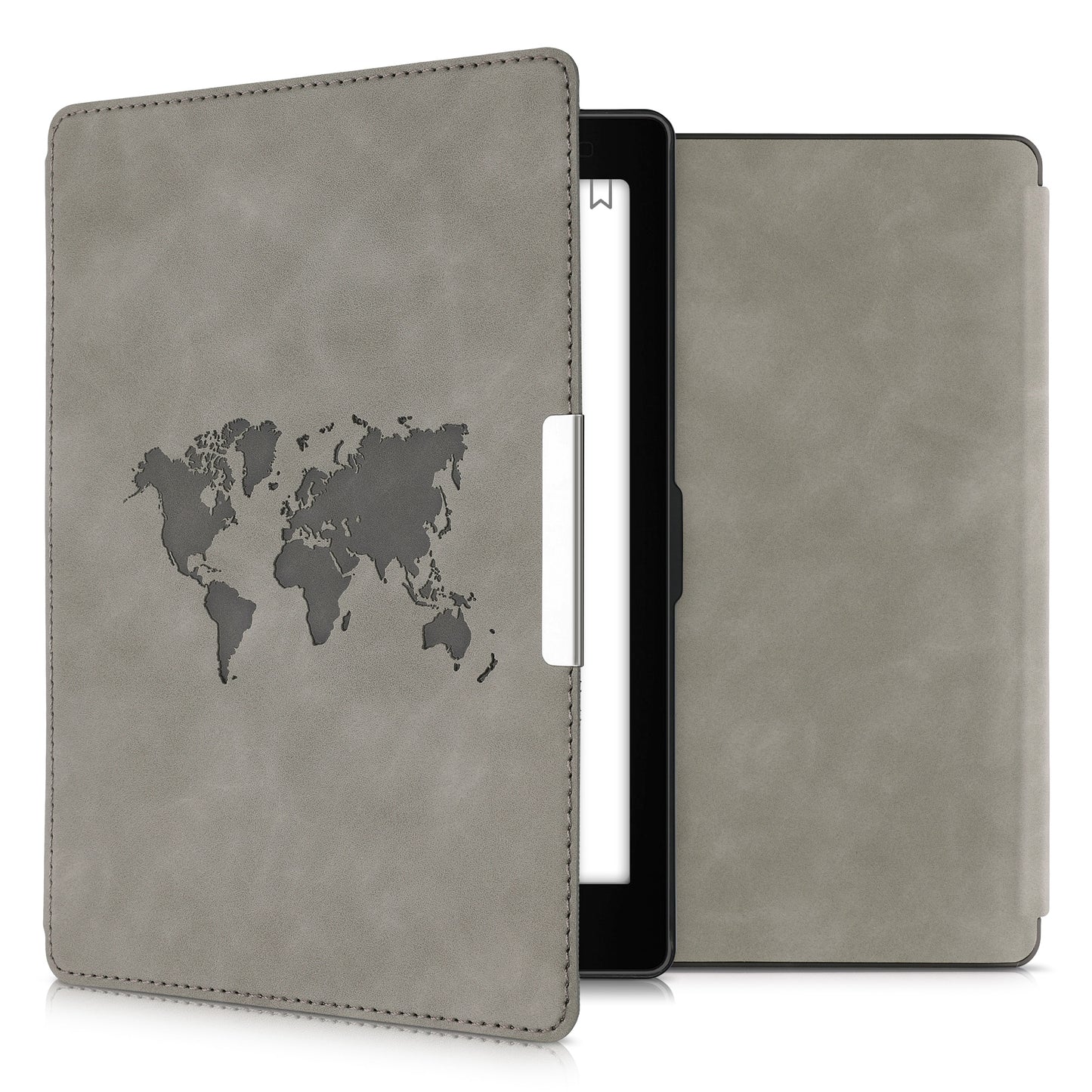 kwmobile Schutzhülle für Kobo Aura ONE Hülle - eReader Case aus Kunstleder mit Auto Sleep Funktion - Travel Umriss mit Grau Grau  [dsg02]