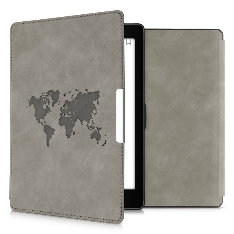 kwmobile Schutzhülle für Kobo Aura ONE Hülle - eReader Case aus Kunstleder mit Auto Sleep Funktion - Travel Umriss mit Grau Grau  [dsg02]