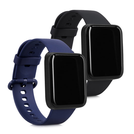 kwmobile 2x Uhrenarmband für Xiaomi Redmi Watch 2 Lite Armband - Fitnesstracker Band Set aus TPU Silikon - Ersatzarmband Smartwatch - Schwarz Dunkelblau Schwarz  [dsg01]