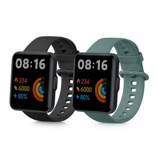 kwmobile 2x Uhrenarmband für Xiaomi Redmi Watch 2 Lite Armband - Fitnesstracker Band Set aus TPU Silikon - Ersatzarmband Smartwatch - Schwarz Dunkelgrün Schwarz  [dsg05]