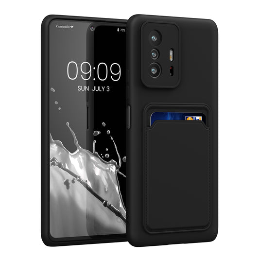 kwmobile Handyhülle für Xiaomi 11T / 11T Pro Hülle mit Kartenfach - TPU Case - Kabelloses Laden - Schutzhülle Cover in Schwarz matt Schwarz matt  