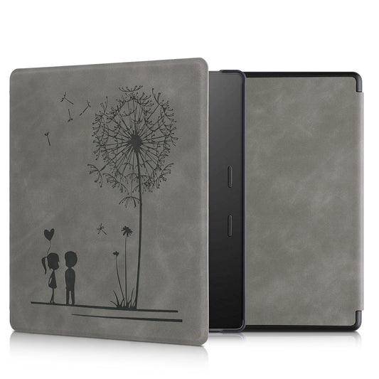 kwmobile Schutzhülle für Amazon Kindle Oasis 10. Generation Hülle - eReader Case aus Kunstleder mit Auto Sleep Funktion - Pusteblume Love mit Grau Grau  [dsg01]