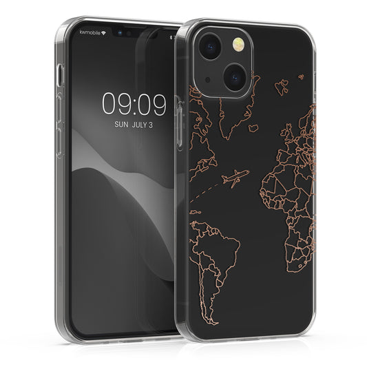 kwmobile Hülle kompatibel mit Apple iPhone 13 - Handyhülle Silikon Case - Travel Flugzeug Rosegold Transparent Rosegold  [dsg02]